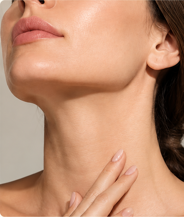 Close-up portrait highlighting the face and neck treatment area